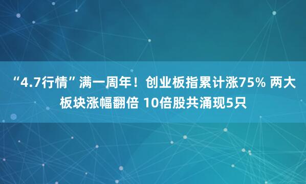 “4.7行情”满一周年！创业板指累计涨75% 两大板块涨幅翻倍 10倍股共涌现5只
